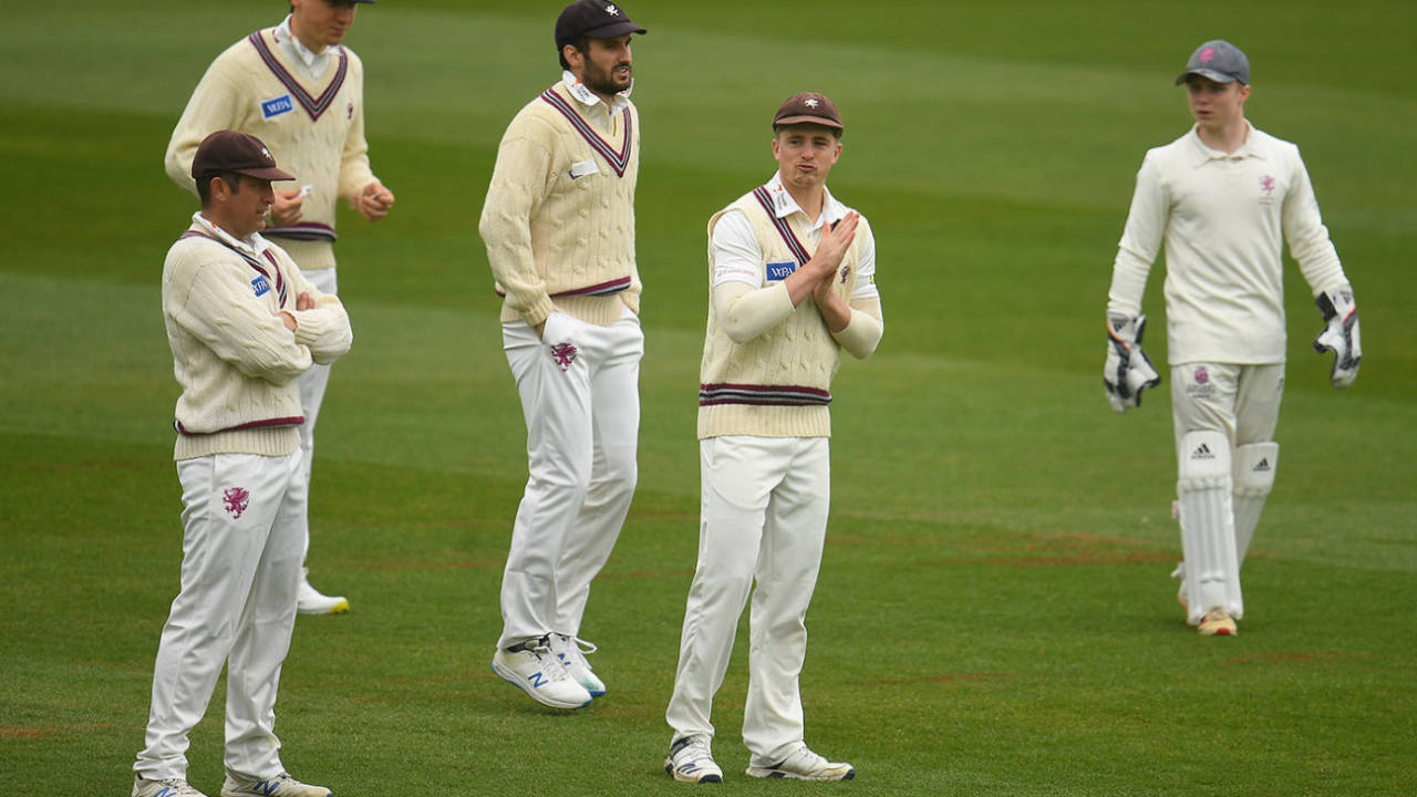 Tom Abell leads his Somerset team in a chilly pre-season against Worcestershire, March 29, 2021