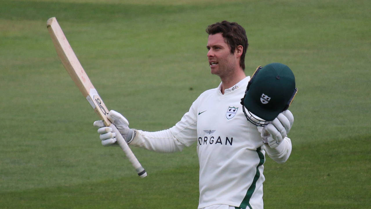 Jake Libby brings up his century for Worcestershire at Chelmsford, Essex v Worcestershire, Chelmsford, 3rd day, April 10, 2021