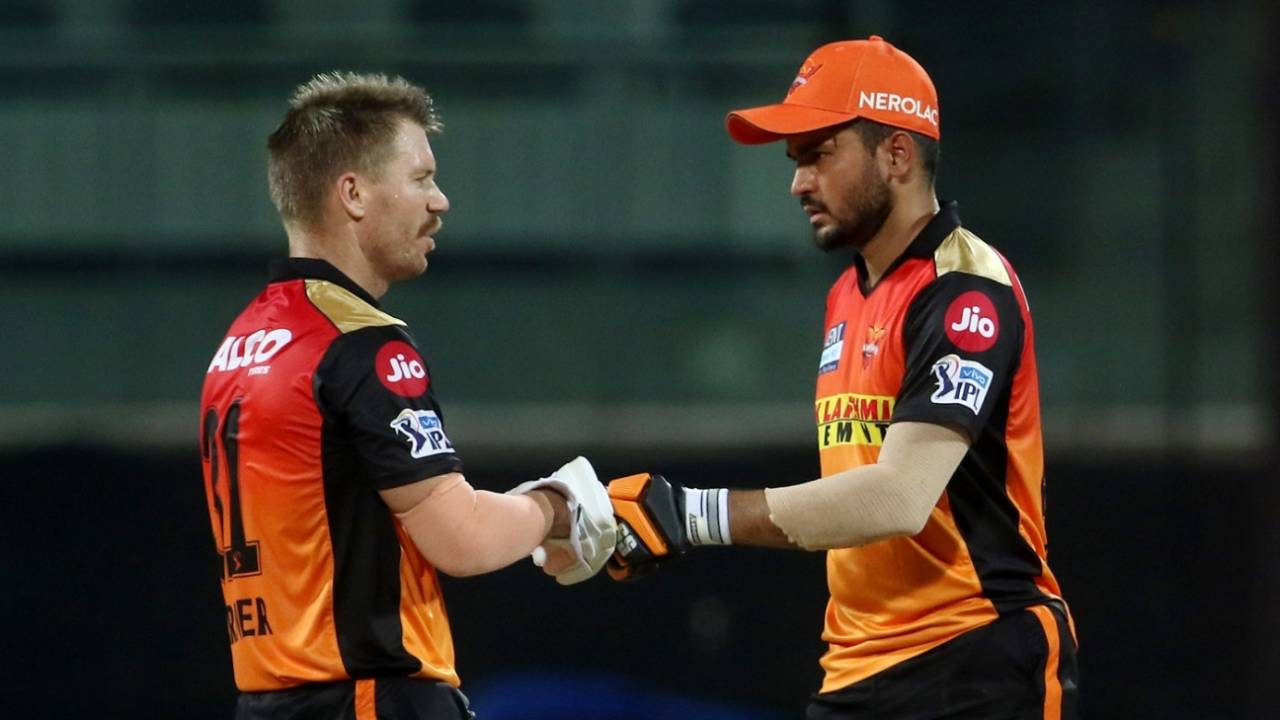 David Warner and Manish Pandey put on a superb stand for the second wicket, Sunrisers Hyderabad vs Royal Challengers Bangalore, IPL 2021, Chennai, April 14, 2021