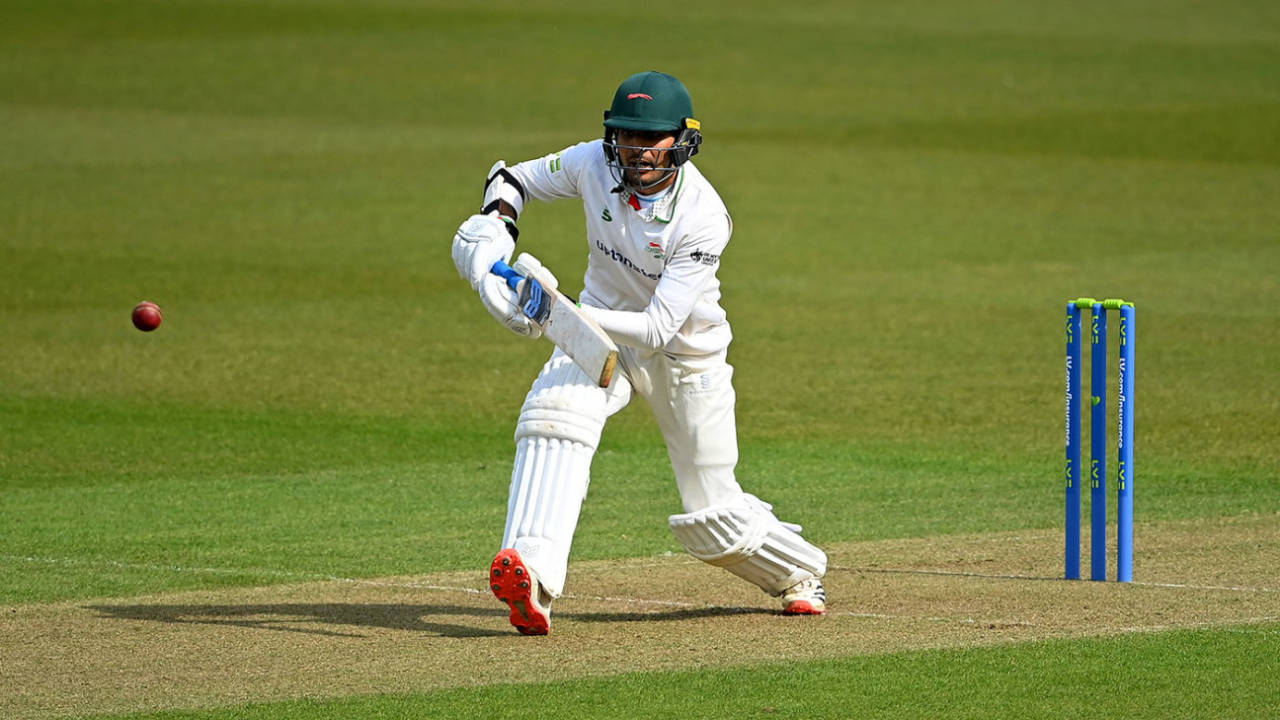 Hassan Azad was unbeaten on fifty at tea, LV= Insurance County Championship, Surrey vs Leicestershire, The Kia Oval, April 15, 2021