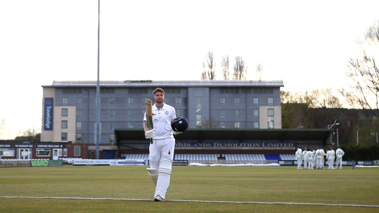 Matt Critchley walks off after making 109, LV= Insurance County Championship, Derbyshire vs Worcestershire, Incora County Ground, April 15, 2021