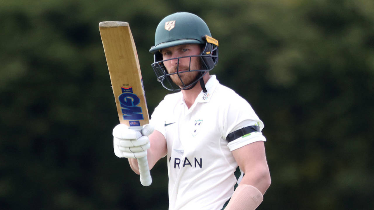 Tom Fell celebrates reaching fify, LV= Insurance County Championship, Derbyshire vs Worcestershire, Incora County Ground, April 16, 2021