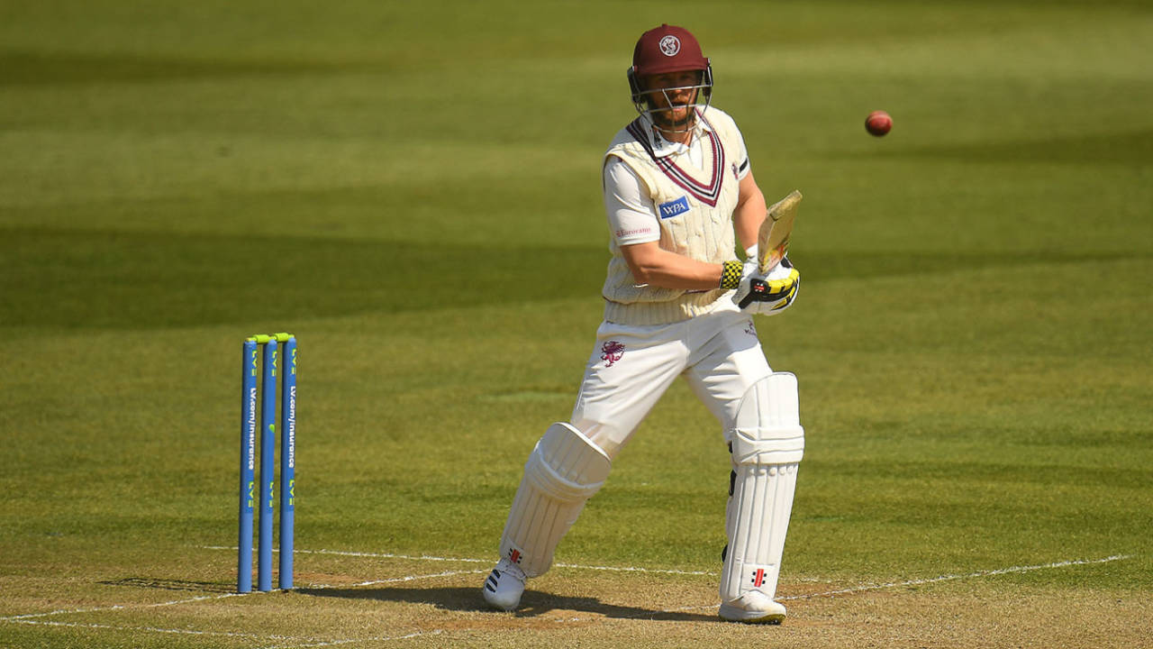 James Hildreth plays to the off side en route to fifty, LV= Insurance County Championship, Somerset vs Gloucestershire, Taunton, April 17, 2021