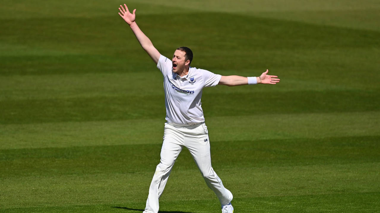 Ollie Robinson appeals for a wicket, LV= Insurance County Championship, Glamorgan vs Sussex, Sophia Gardens, April 15, 2021