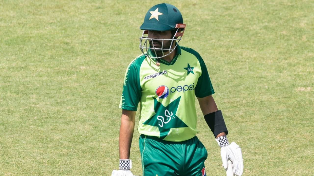 Babar Azam walks off the pitch after being dismissed by Blessing Muzarabani, Zimbabwe vs Pakistan, 1st T20I, Harare, April 21, 2021