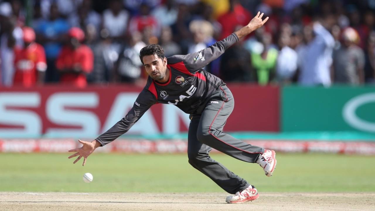 Qadeer Ahmed fields off his own bowling, Harare, March 22, 2018

