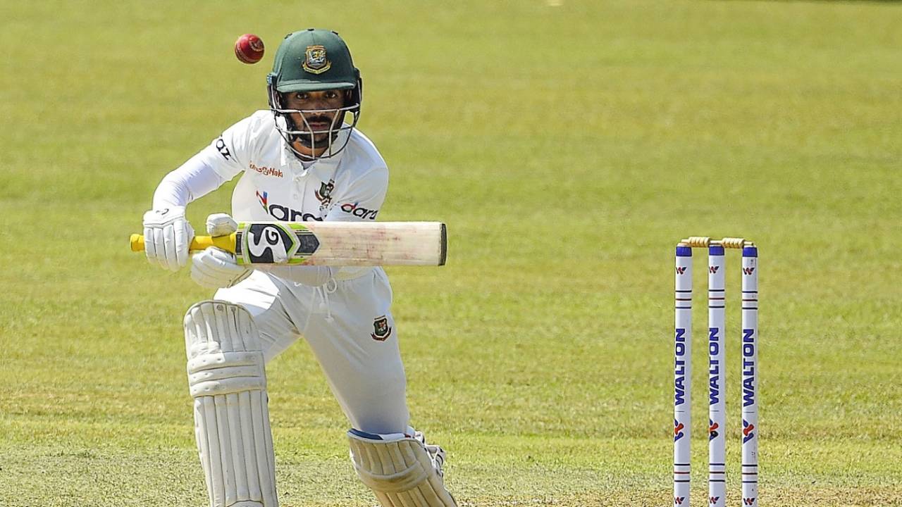Mominul Haque plays one into the off side, Sri Lanka vs Bangladesh, 1st Test, Pallekele, 2nd day, April 22, 2021