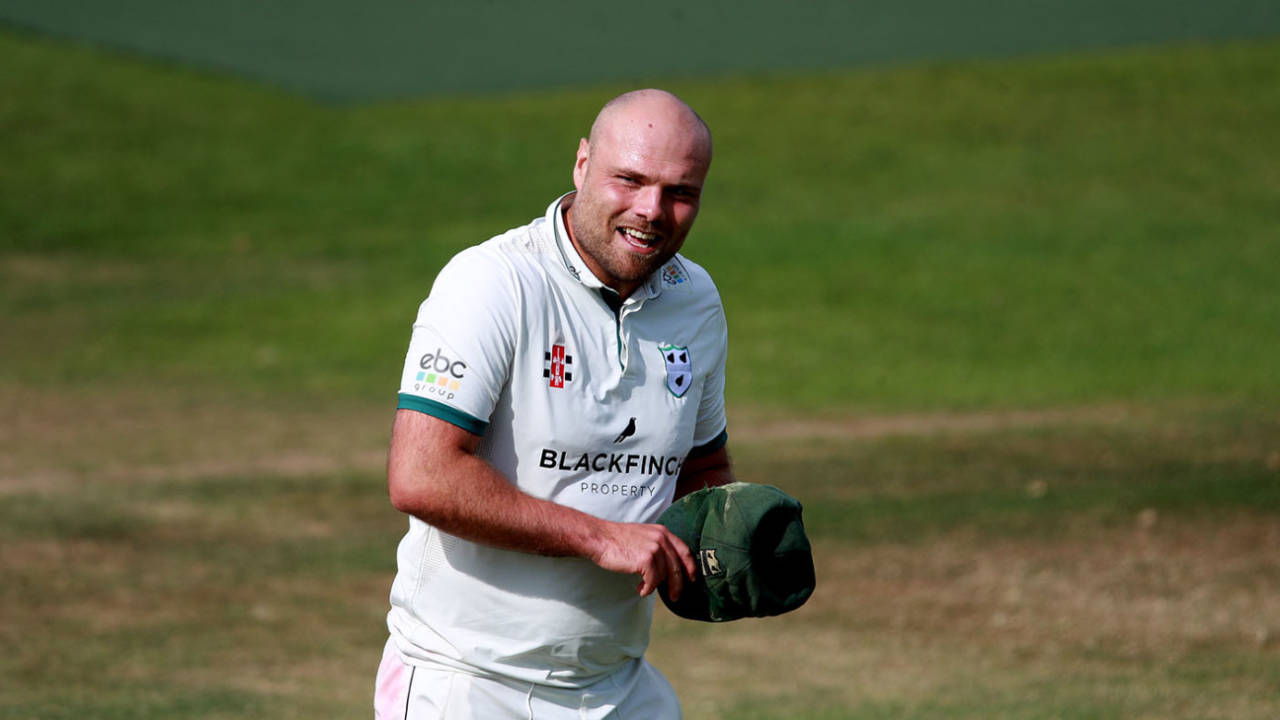 Worcestershire captain Joe Leach smiles, Bob Willis Trophy, Northamptonshire vs Worcestershire, The County Ground, August 18, 2020