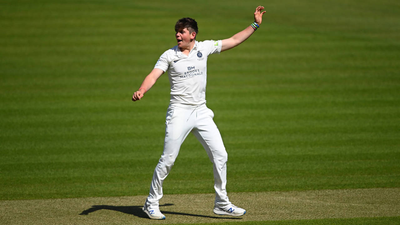 Ethan Bamber appeals for another Surrey wicket, LV= Insurance County Championship, Middlesex vs Surrey, day 2, Lord's, April 23, 2021