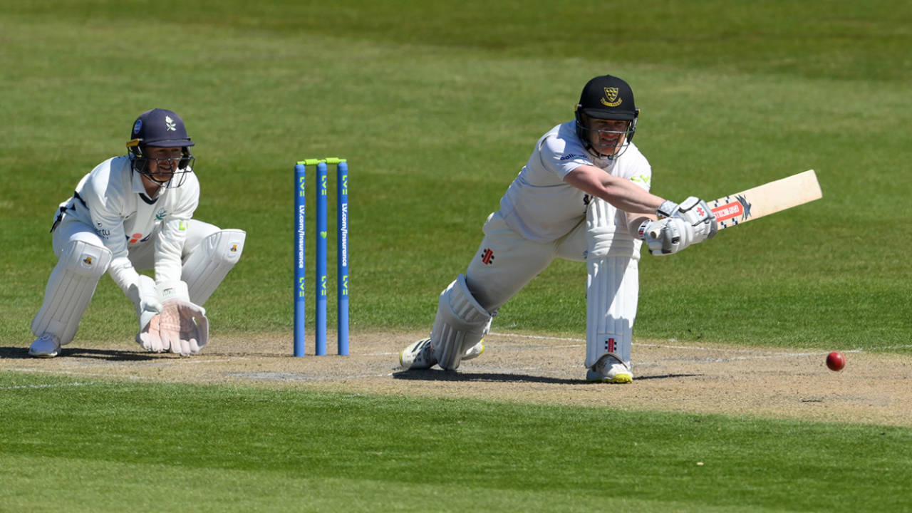 Ben Brown plays the reverse-sweep, LV= Insurance County Championship, Sussex vs Yorkshire, day 2, Hove, April 23, 2021