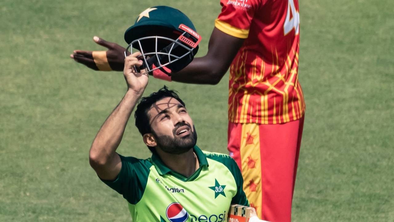 Mohammad Rizwan leaves the field after an unbeaten 91, Zimbabwe vs Pakistan, 3rd T20I, Harare, April 25, 2021