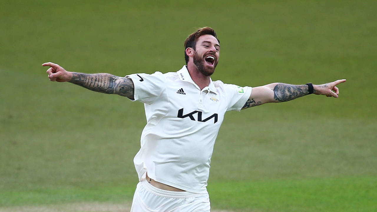 Jordan Clark ripped through Hampshire's top order on the first morning, Surrey vs Hampshire, LV= County Championship, The Kia Oval, 1st day, April 29, 2021