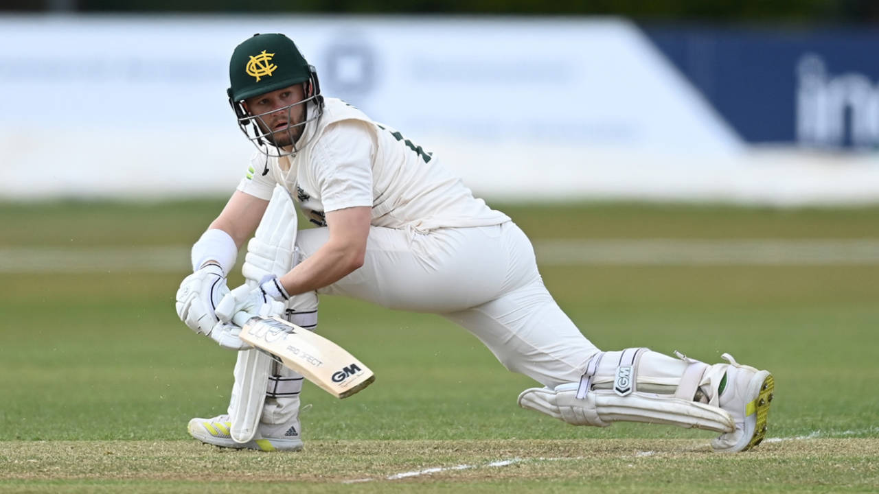 Ben Duckett reverse-sweeps during his 87, Derbyshire vs Nottinghamshire, LV= County Championship, Derby, 2nd day, April 30, 2021