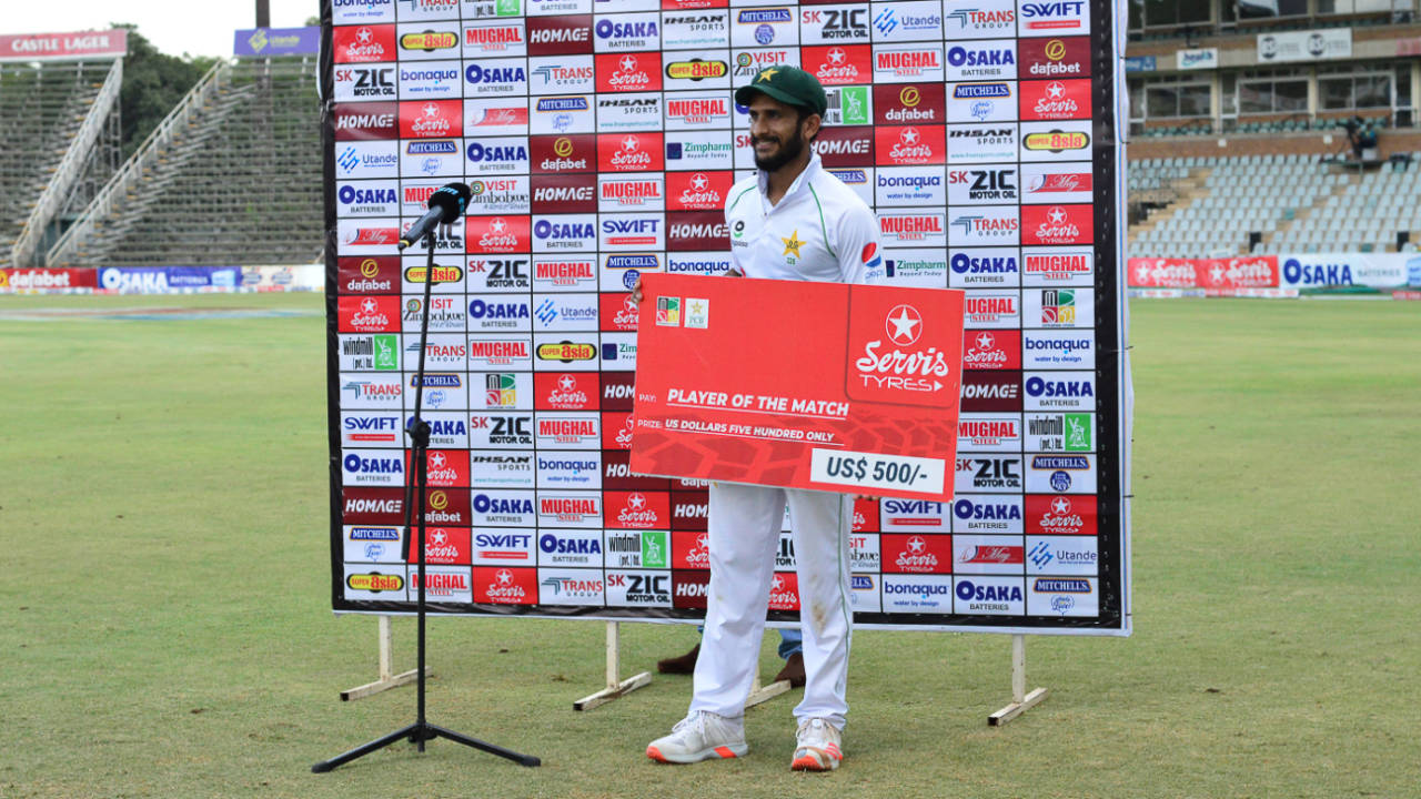 Hasan Ali claimed Player of the Match honors after a career-best 5 for 36 in the second innings, Zimbabwe vs Pakistan, 1st Test, Harare, 3rd day, May 1, 2021