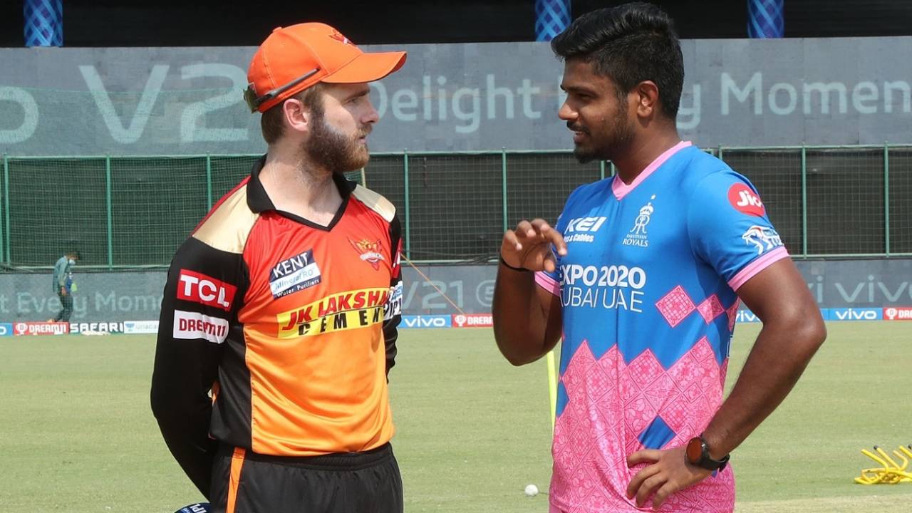 Kane Williamson and Sanju Samson at the toss, Rajasthan Royals vs Sunrisers Hyderabad, IPL 2021, Delhi, May 2, 2021