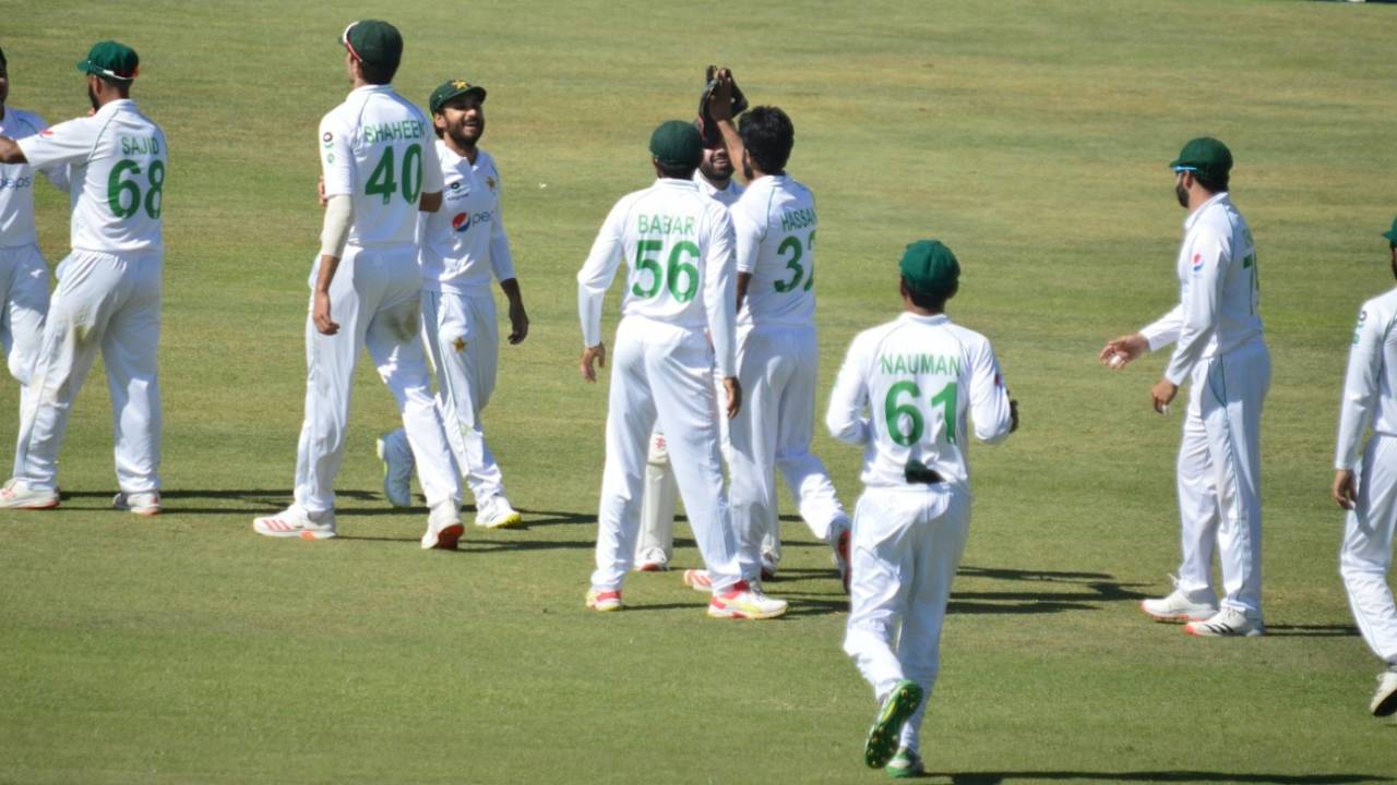Hasan Ali celebrates one of his five wickets, Zimbabwe vs Pakistan, 2nd Test, Harare, 3rd day, May 9, 2021