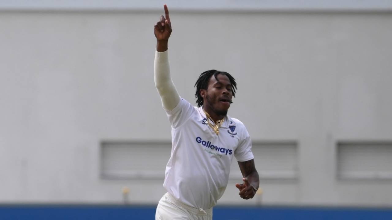 Jofra Archer claimed the scalp of Zak Crawley on his return to Sussex action&nbsp;&nbsp;&bull;&nbsp;&nbsp;Getty Images