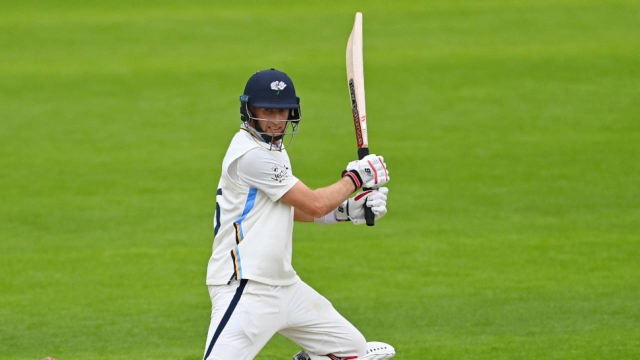 Joe Root cuts through the off side on a tough day for batting at Cardiff, Glamorgan vs Yorkshire, LV= County Championship, 2nd day, Cardiff, May 14, 2021
