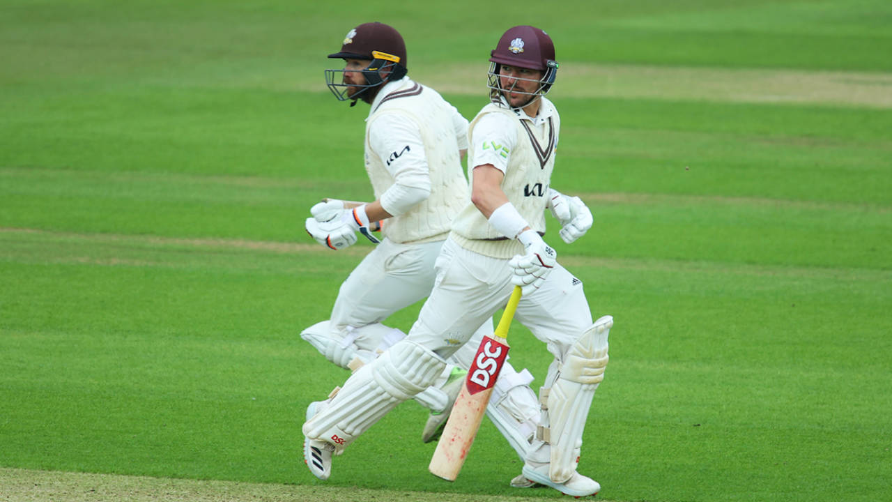 Mark Stoneman and Rory Burns put on 95 for the first wicket before a delayed afternoon session, Surrey vs Middlesex, LV= Insurance Championship, The Kia Oval, 1st day, May 20, 2021