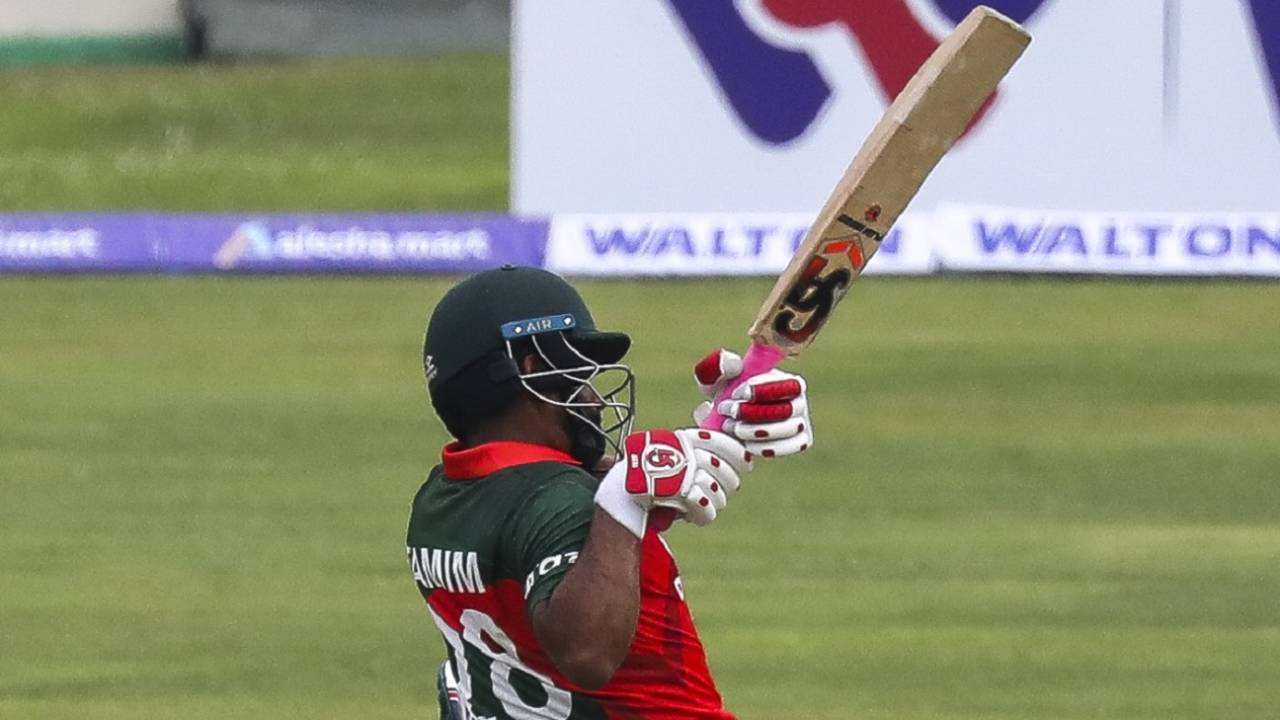 Tamim Iqbal swings one into the leg side, Bangladesh vs Sri Lanka, 1st ODI, Dhaka, May 23, 2021