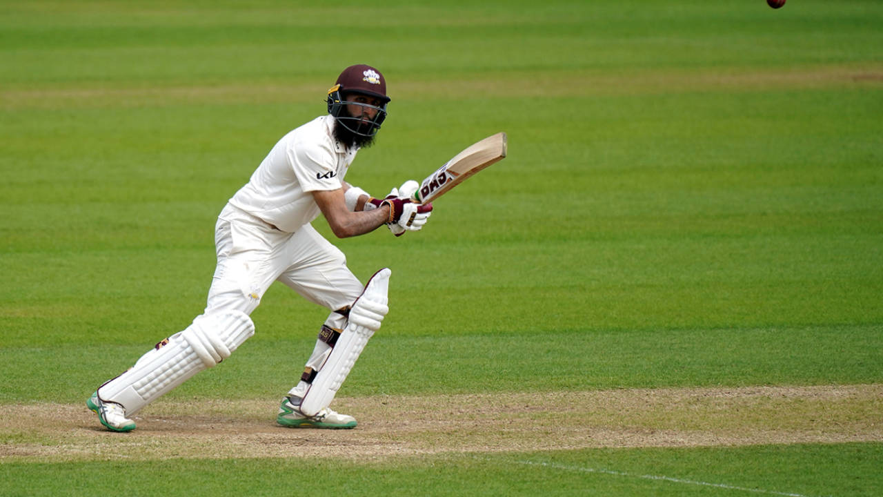 Hashim Amla plays to the off-side en route to his half-century, LV= Insurance County Championship, Surrey vs Gloucestershire, day 1, Kia Oval, May 27, 2021