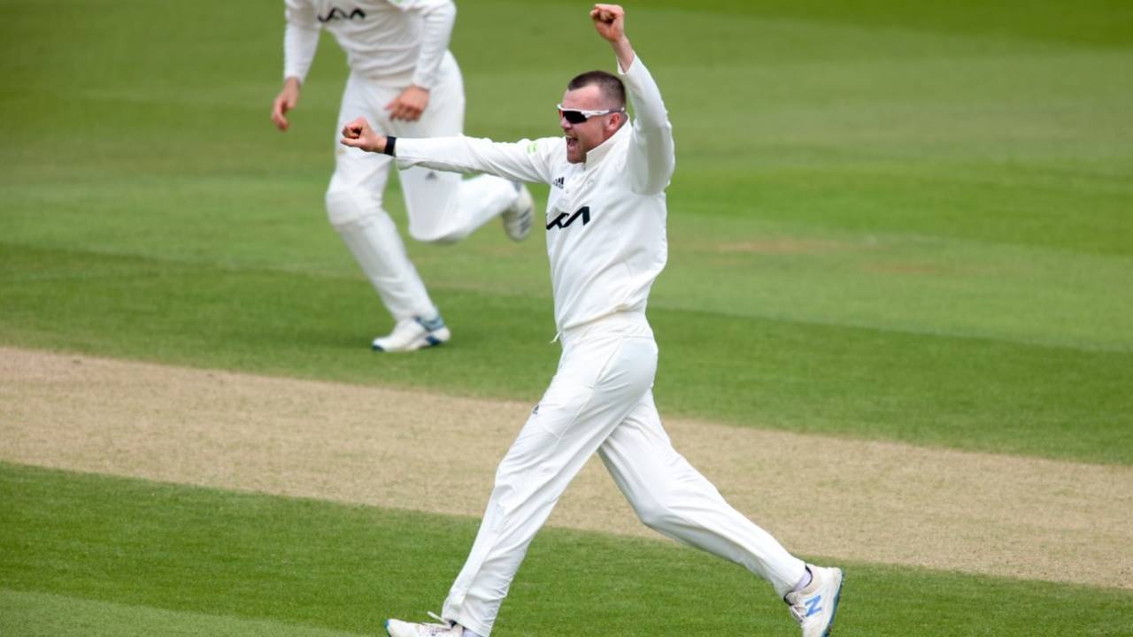 Dan Moriarty claims another wicket as Surrey's spinners take control, Surrey vs Gloucestershire, LV= Insurance County Championship, Kennington Oval, day 3, May 29, 2021