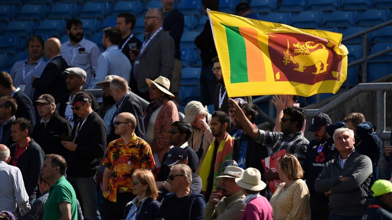 Spectators wave the Sri Lankan flag during a match, England vs Sri Lanka, 2019 ODI World Cup, Leeds, June 21, 2019