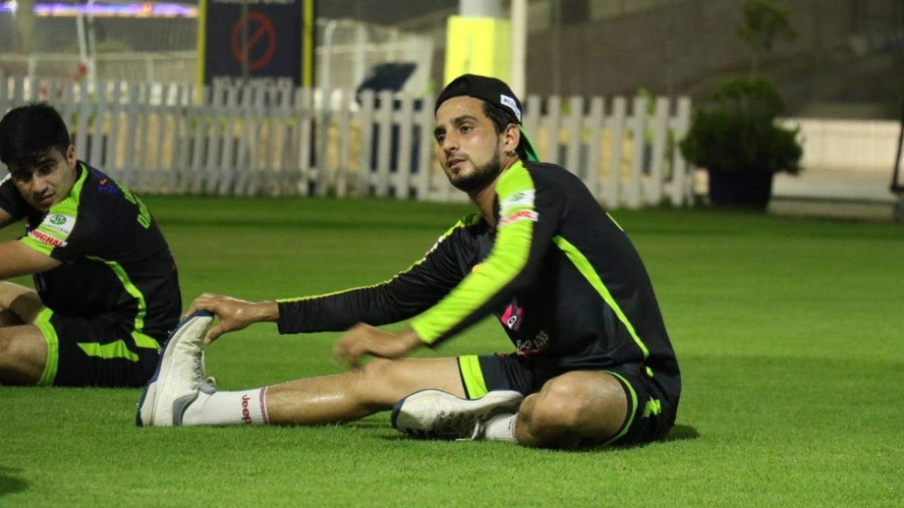 Zaid Alam stretches during a training session, Abu Dhabi, June 8, 2021