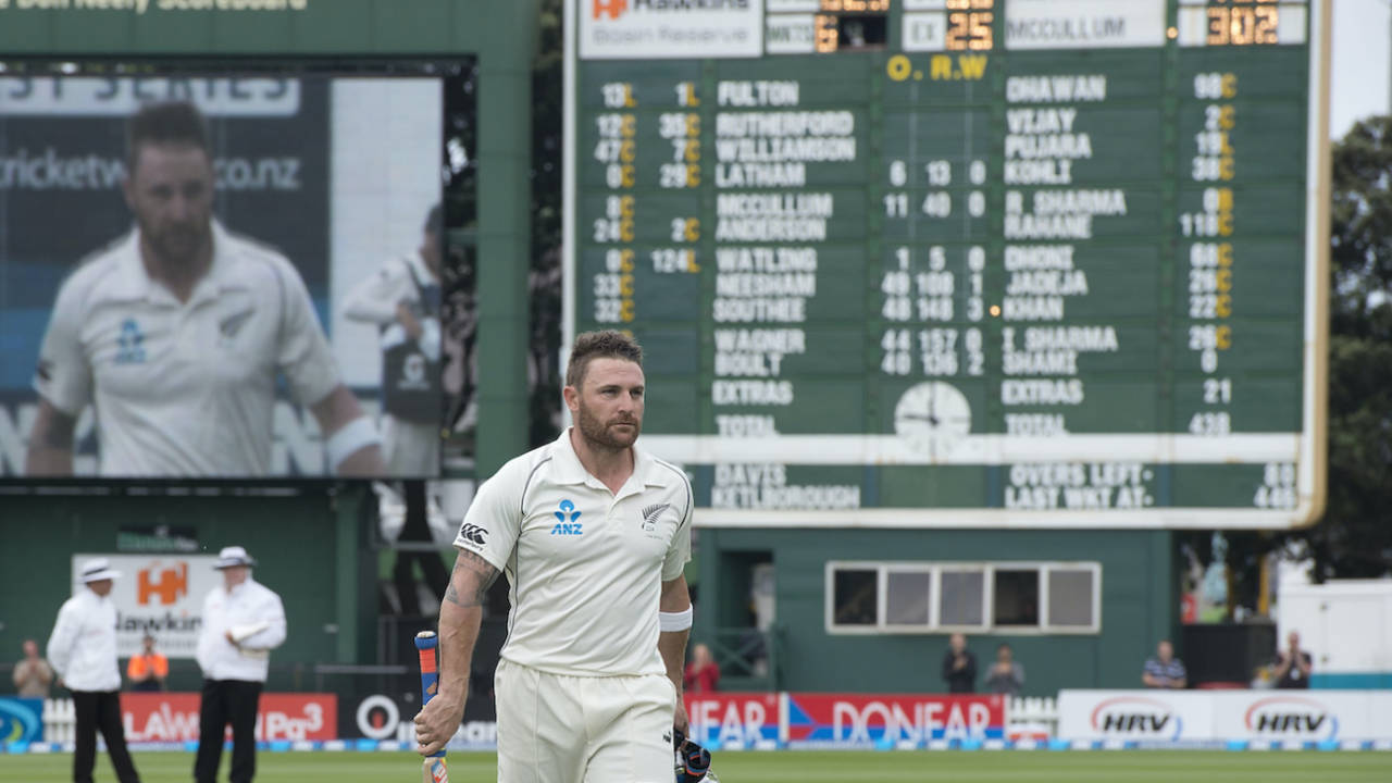 Brendon McCullum became the first New Zealand batsman to score a triple-century, New Zealand v India, 2nd Test, Wellington, 5th day, February 18, 2014