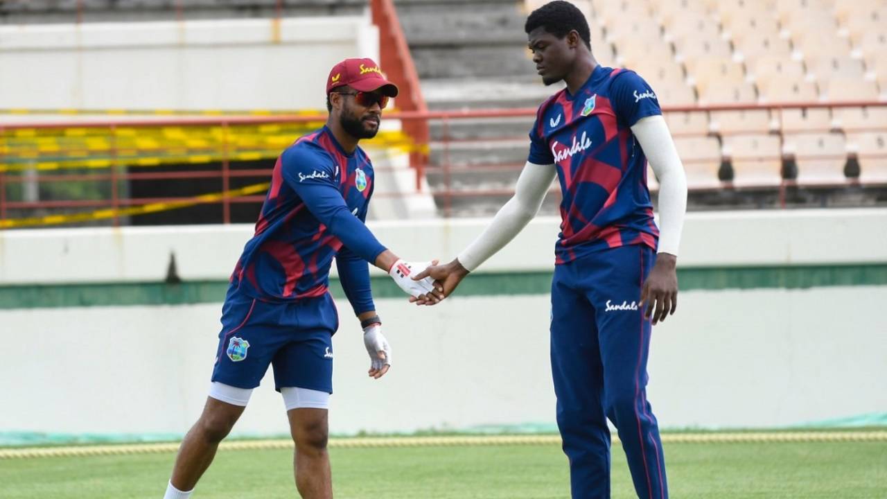 Shai Hope and Alzarri Joseph at training, St Lucia, June 10, 2021