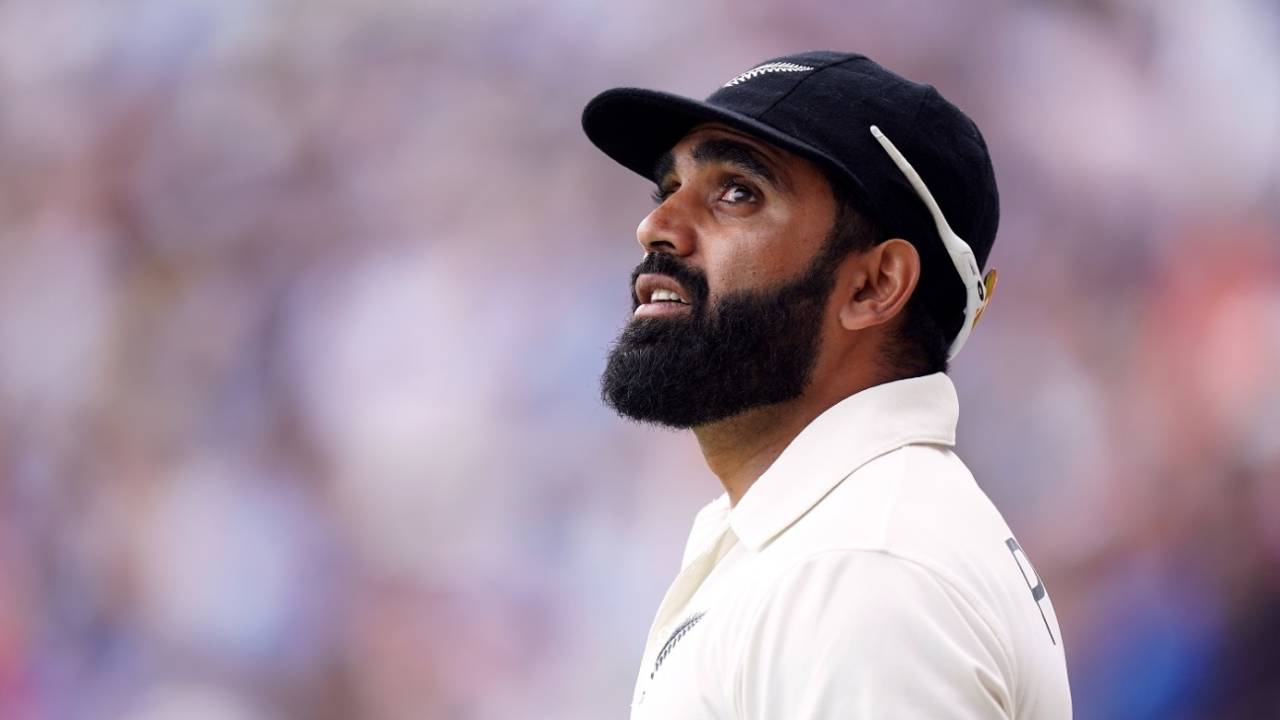 Ajaz Patel reacts in the field, England vs New Zealand, 2nd Test, Day 1, Birmingham, June 10, 2021