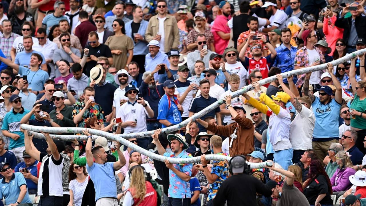 Fans make merry at a lively Edgbaston, England vs New Zealand, 2nd Test, Birmingham, 2nd day, June 11, 2021