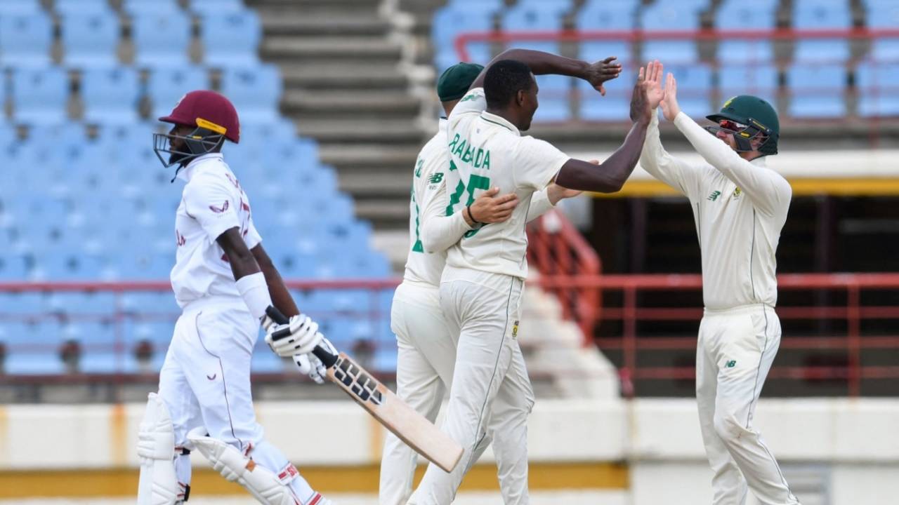 Kagiso Rabada removed Jermaine Blackwood on the third morning, West Indies vs South Africa, 1st Test, St Lucia, 3rd day, June 12, 2021