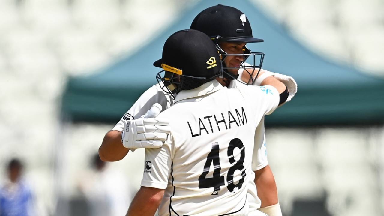 Tom Latham and Ross Taylor embrace after taking New Zealand to victory, England vs New Zealand, 2nd Test, Birmingham, 4th day, June 13, 2021