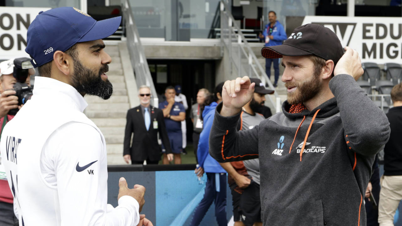 Virat Kohli and Kane Williamson have a chat following the day's play,  day three, second Test, New Zealand vs India, Hagley Oval, Christchurch, March 2, 2020