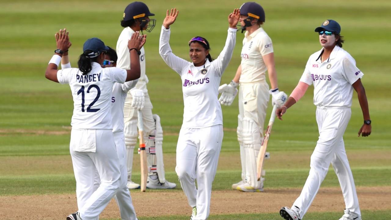 Sneh Rana took three wickets on the first day of her Test debut&nbsp;&nbsp;&bull;&nbsp;&nbsp;Getty Images