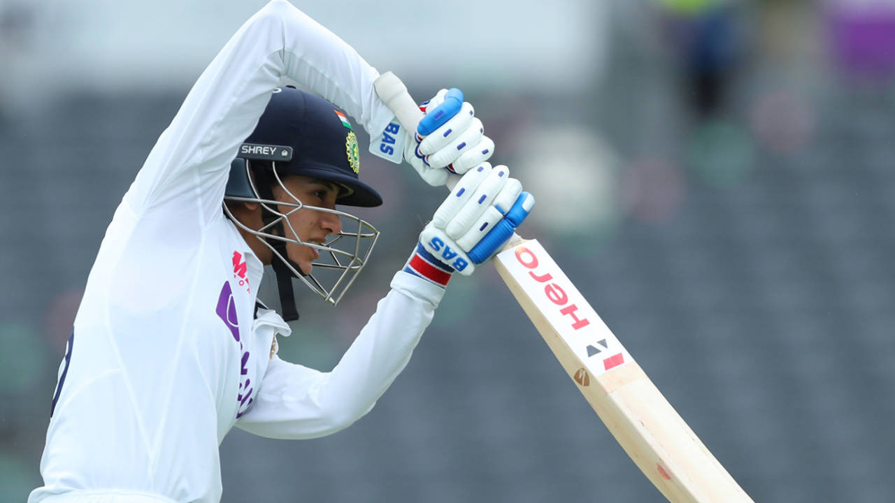 Smriti Mandhana punches through the off side, England v India, only women's Test, Bristol, 2nd day, June 17, 2021