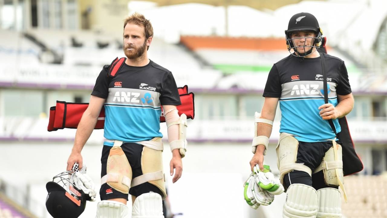 Kane Williamson and Tom Latham during a training session, Southampton, June 17, 2021