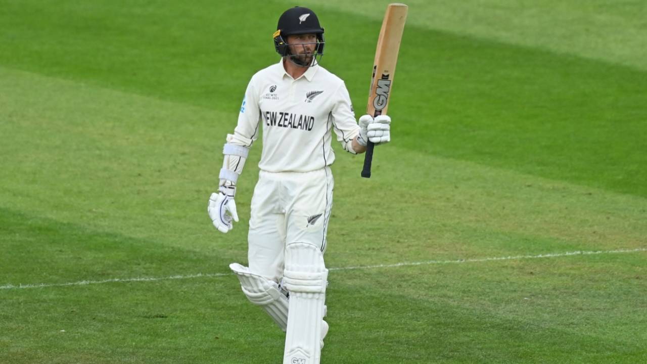 Devon Conway acknowledges the applause on getting to a fifty, India vs New Zealand, World Test Championship (WTC) final, 3rd day, Southampton, June 20, 2021