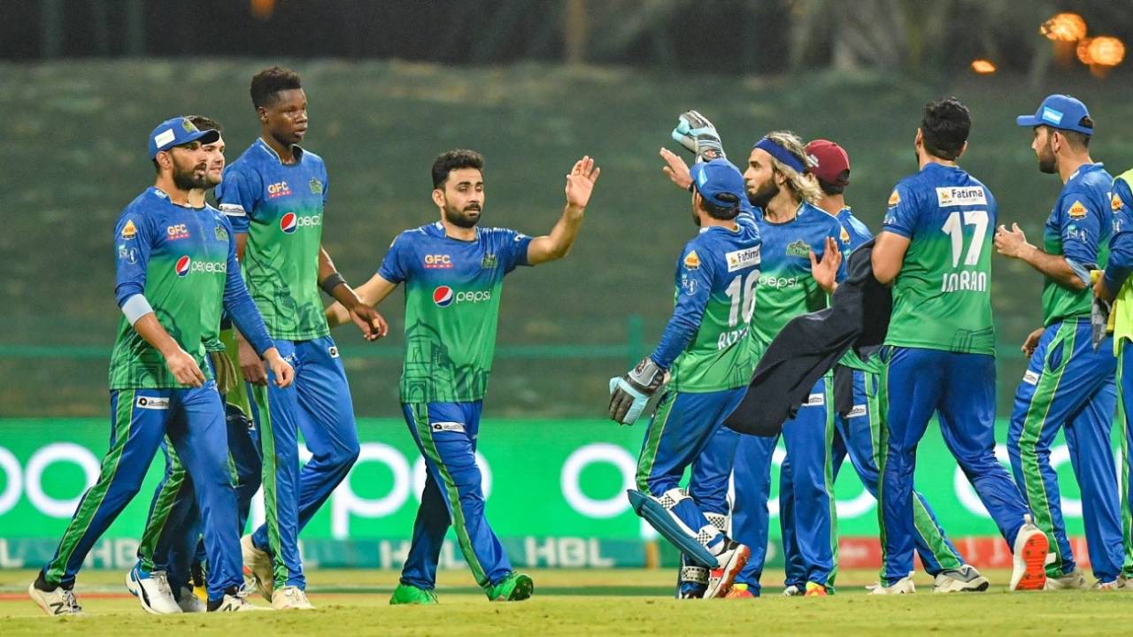 Multan Sultans players celebrate, Multan Sultans vs Islamabad United, PSL Qualifier, Abu Dhabi, June 21, 2021