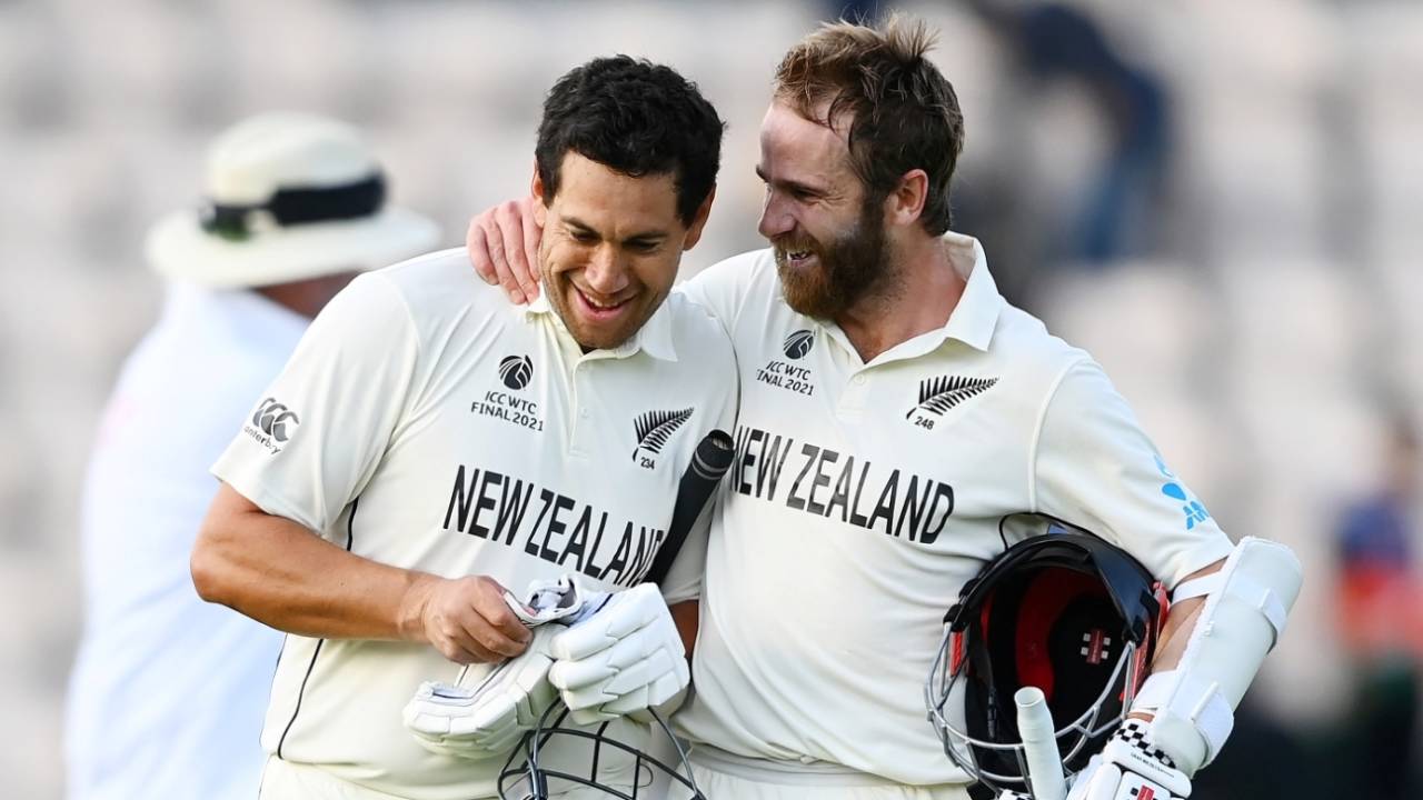 Ross Taylor and Kane Williamson share a moment after making New Zealand World Test Champions, India vs New Zealand, World Test Championship (WTC) final, Southampton, Day 6 - reserve day, June 23, 2021