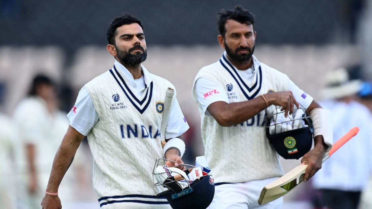 Cheteshwar Pujara and Virat Kohli walk back at stumps on Day 5, India vs New Zealand, World Test Championship (WTC) final, Southampton, Day 6 - Reserve day, June 23, 2021