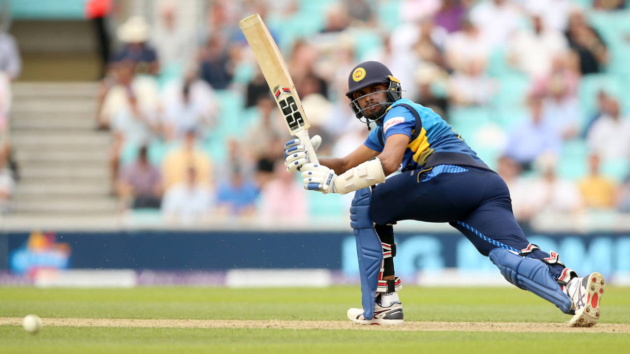 Dasun Shanaka gets down to sweep, England vs Sri Lanka, 2nd ODI, The Oval, July 1, 2021