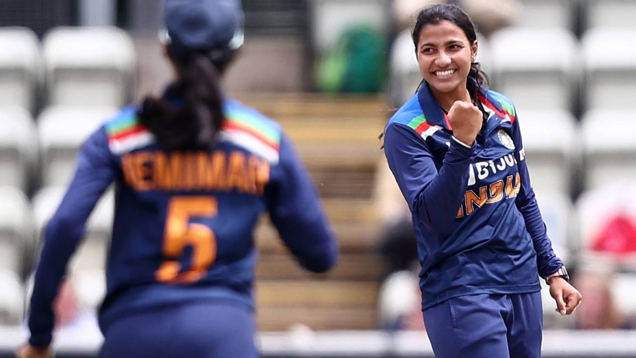 Sneh Rana celebrates a wicket, England vs India, 3rd women's ODI, Worcester, July 3, 2021