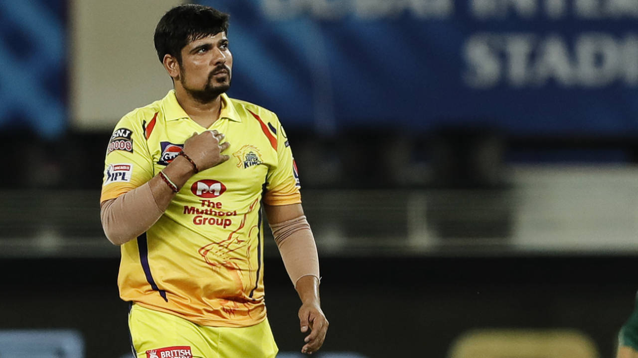 Karn Sharma celebrates after getting a wicket, Sunrisers Hyderabad vs Chennai Super Kings, IPL 2020, Dubai, October 13, 2020