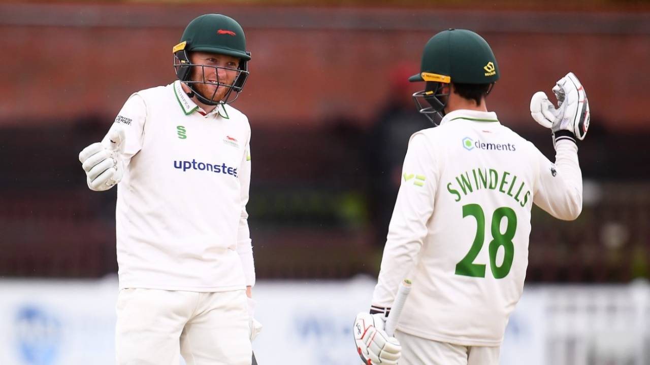 Harry Swindells and Ed Barnes added a 200-run partnership for Leicestershire, Somerset vs Leicestershire, Taunton, County Championship, July 7, 2021