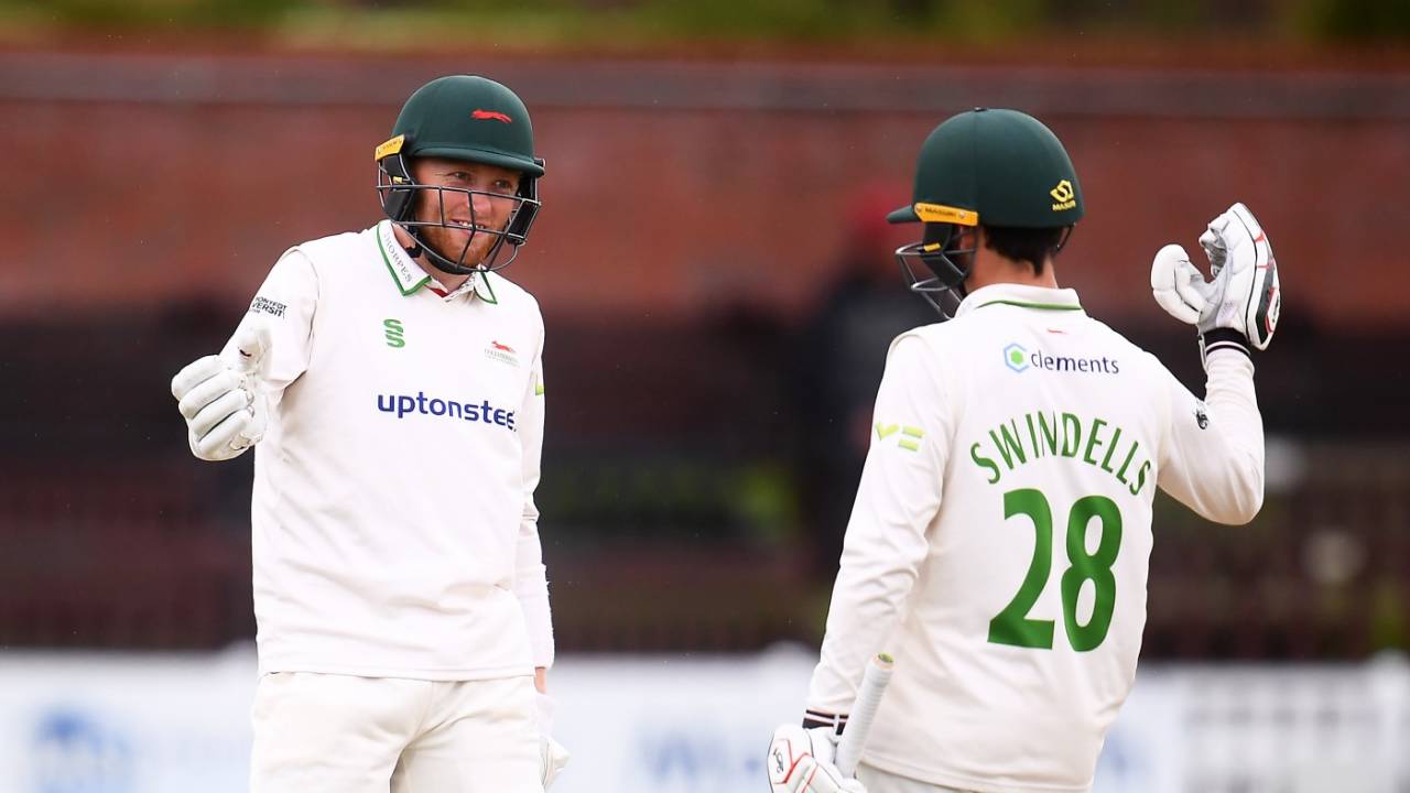 Harry Swindells and Ed Barnes added a 200-run partnership for Leicestershire