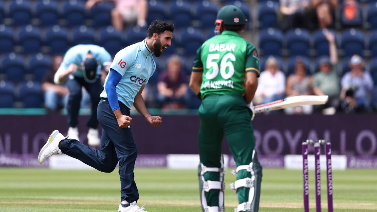Saqib Mahmood dismissed Babar Azam for a duck in his first over&nbsp;&nbsp;&bull;&nbsp;&nbsp;Getty Images