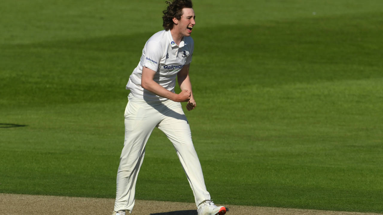 Jamie Atkins celebrates a wicket, Sussex vs Northamptonshire, LV= Insurance County Championship, Hove, 1st day, May 27, 2021
