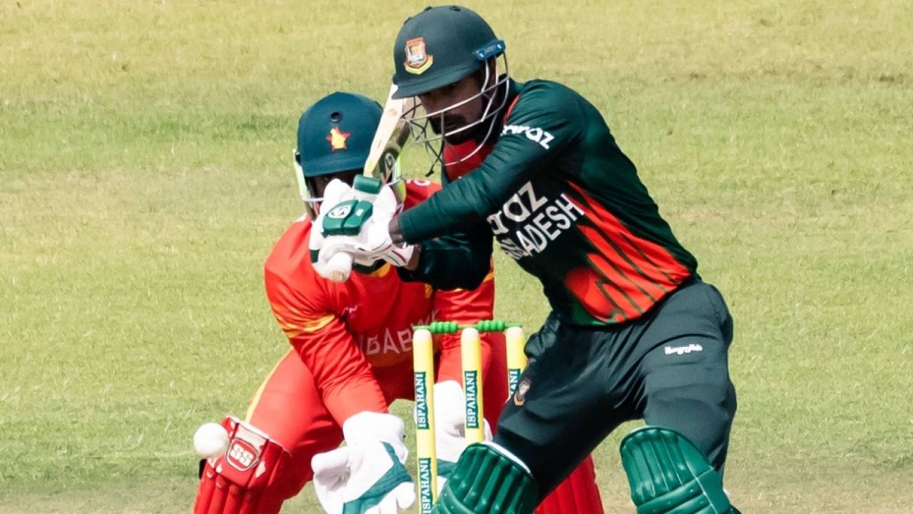 Liton Das en route to his 102, Zimbabwe v Bangladesh, 1st ODI, Harare, July 16, 2021
